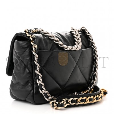 CHANEL LAMBSKIN QUILTED CHANEL 19 FLAP BLACK AS1160 (26*16*9cm)